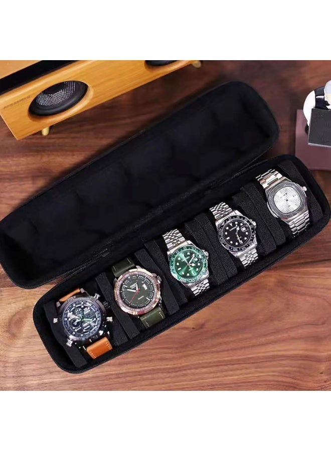 Luxury Round Watch Organizer Case – Holds 5 Watches, Shockproof and Scratch-Resistant Travel Storage Box with Soft Velvet Lining and Foam Cushions, Durable Nylon Exterior, Black, 32.5 × 8.5 × 9 cm - Image 4